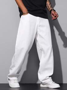 1pc Fashionable Classic High-Quality Simple Denim Jeans For Men, Casual Loose Straight Cut Trousers - White - View 2