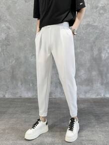 Men's High Waisted Loose Tapered Casual Pants With Hook And Loop Closure