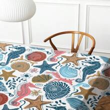1 pieza Mantel con estampado de serie marina, moderno mantel rectangular/redondo de poliéster impermeable, estampado digital adecuado para sala de estar, comedor al aire libre, mesa redonda pequeña