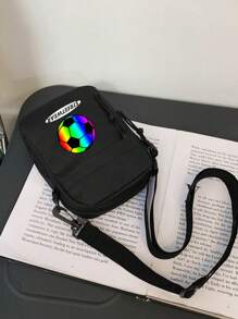 1 pièce Nouveau sac à bandoulière messenger avec fermeture éclair, imprimé lettres football coloré, en matériau nylon, haute qualité avec couleur unie assortie, convient pour les courses quotidiennes, sangle d'épaule réglable, style long lisse, polyvalent et convenant à tous, adapté pour sortir et les loisirs, sac à bandoulière simple et élégant adapté à un usage quotidien