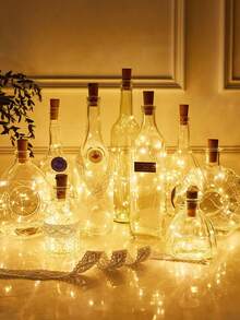 1pc/5pcs 6.6ft 20LED Solar Powered Wine Bottle Lights, Cork Shaped Fairy Lights, ABS Material, Wreath Christmas Lights, Copper Wire Home Decor Lights, Suitable For Home, Holiday, Party, Garden Decor, Warm White/White/Color - Consumables - Multicolor - View 2