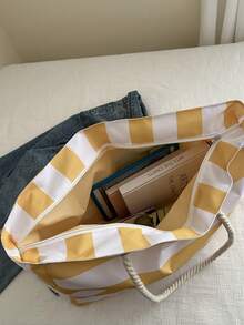 Personalized Striped Beach Tote Bag – Custom Bridesmaid Gift Bag, Large Capacity Travel Tote For Women, Monogrammed Beach Bag, Wedding Party Favor, Stylish Striped Tote For Vacation, Shopping, Mother's Day Gift, Elegant Beach Bag, Daily Use Shoulder Tote, School Supplies, For Teenagers, Junior High School Students, Middle School Students, High School Senior High School Students, College Students, University Students, Freshman, Sophomore, Underclassmen - Multicolor - View 7