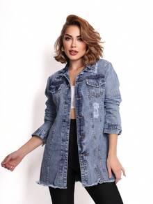 MAX JEANS JACKET WITHOUT RIPPING/ This MAX Has No Elasticity And The Fabric Is 100% Cotton - Light Wash - View 2