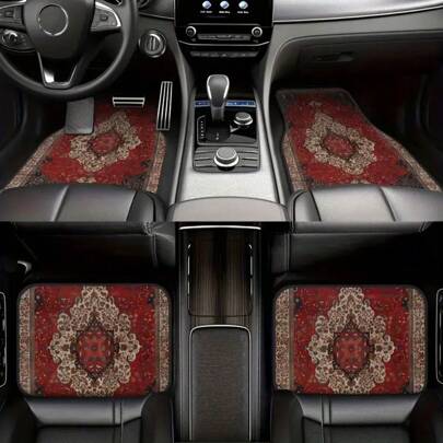 4pcs Bohemian & European Retro Pattern Car Floor Mats - Universal Fit Polyester Front & Rear Seat Car Mats - Suitable For Sedan, Saloon, SUV, Van All-Weather Vehicle Interior