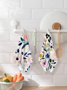 2pcs Floral Pattern Dish Towels For Kitchen, Farmhouse Decoration Hand Towels, Dish Cloths, Tea Towels For Kitchen Dining Room Table