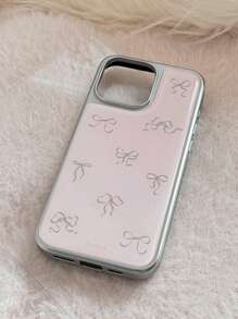1 pieza Carcasa de lujo de resina con borde de plata platead o y lazo coreano GUCADI, compatible con series compatible con iPhone 16/15/14/13