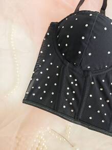 EZNV 1 pieza Top de clubwear con cierre de diamantes en la espalda, ajustado y con escote pronunciado