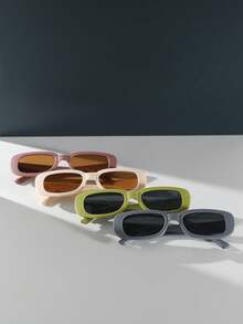 4 件女士方形塑料多巴胺书呆子时尚眼镜套装，适合日常、度假、音乐节、Y2K 风格，适合夏季海滩度假、户外、旅行 - 彩色 - 查看 2