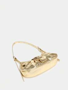 Novachic, 1pc Crocodile Pattern Golden Vintage Rivet Decor Pleated Snap Closure Adjustable Shoulder Strap Women Shoulder Bag Crossbody Bag Suitable For Daily Use , Gold Bag - Gold - View 3