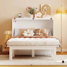 Full Size Murphy Bed With USB Port And Removable Shelves On Each Side,White-GEFCWW - Multicolor - View 2