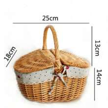 1 pièce Panier de transport rétro en osier pour l'extérieur avec poignée. Panier de pique-nique avec couvercle