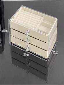 Luxury Acrylic Jewelry Box 3 Layers Earring Ring Compartment Jewelry Storage Box - 米色 - 查看 1
