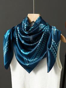 1pc 90*90cm Popular Anti-UV Headscarf Shawl, Muslim Unisex Outdoor Windproof Dust-Proof Hijab, Air-Conditioned Room Scarf, Thin Seasonal Chain Print Colored Square Bandana Scarves (Blue, Green) - A - View 22