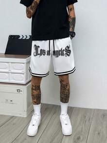 父親節禮物，夏季新款男士運動短褲，休閒，運動短褲，運動衫，男友風印花，男士運動服，男士長褲，抽繩腰部，籃球短褲，彈性輕量運動褲，適用於籃球，男士長褲，棒球，健身，跑步，訓練，健身，運動，戶外 - 白色 - 查看 4