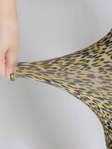 1 pieza Leggings tipo ajustado de estampado de leopardo para mujer de talla grande, mallas de longitud hasta el tobillo, elásticas y de moda sexy