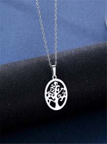 3pcs Retro Tree Of Life Shape Pendant Necklace And Earrings Alloy Lucky Tree Jewelry Set