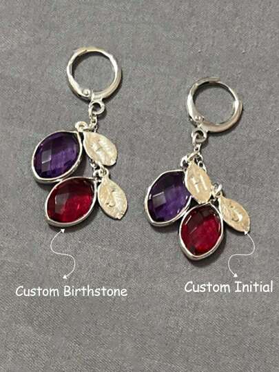 Pendientes de aro personalizados con múltiples piedras de nacimiento y letras iniciales personalizadas en color dorado, joyería hecha a mano para generaciones, regalo para la abuela Nana, pendientes bohemios para mujeres y niñas