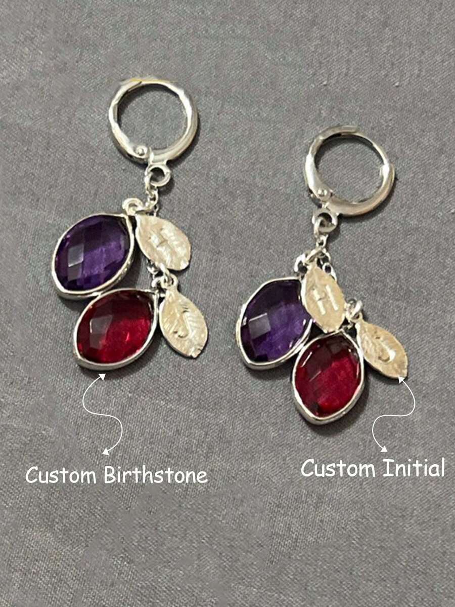 Personalized Multi Birthstone And Custom Initials Hoop Earring In Gold Color, Generations Handmade Jewelry Gift For Grandma Nana, Bohemian Earrings For Women Girls - Silver - View 1