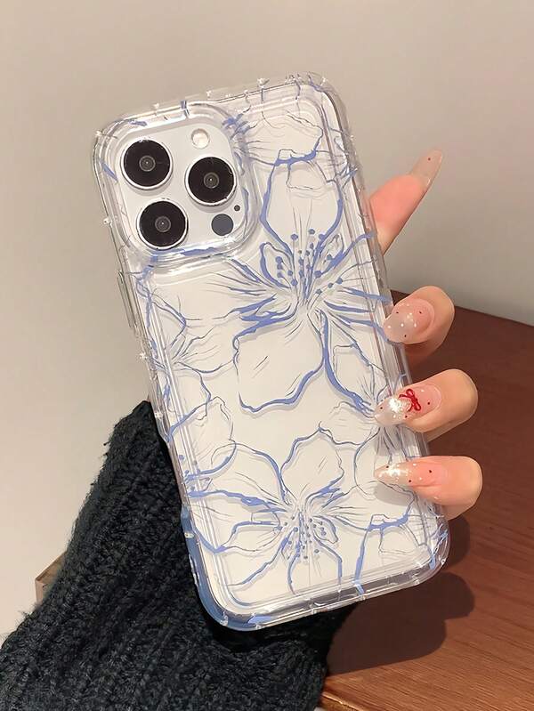 1 Stück zarter lila und weißer Blumen transparenter Airbag Sturzsicheres TPU Handyhülle, geeignet als Urlaubsgeschenk kompatibel mit iPhone Apple Xs/Xsmax/Xr/11 12 13 14 15 16pro/Promax/14 15 16plus