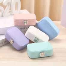 1 pieza Caja de joyería personalizada de color macaron, de gran capacidad, unicolor, portátil para viajes, para almacenamiento de anillos y collares, regalo de moda y romántico para el Día de la Madre, Día de San Valentín, personalizado, caja multifuncional para organizar maquillaje y joyería.