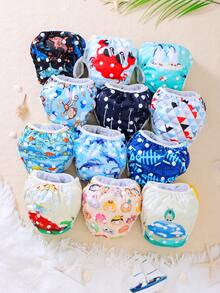 3pcs/5pcs Random Prints Cloth Swim Diaper Reusable Swimming Diaper Pants Adjustable Swim Diaper For Swimming Lessons Baby Girls,Boys,Netural Color Swim Diaper(The Prints Cycle Will Be Reversed) - Multicolor - View 3