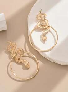 1 Pair Vintage Geometric Big Round Hoop & Snake Pendant Earrings, Exaggerated Minimalist Style