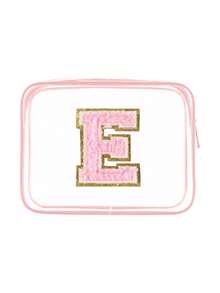 1个透明PVC便携式收纳袋，带毛巾，绣有字母A-Z，大容量化妆品收纳包，防水，带拉链，化妆包，化妆品袋，旅行收纳包，美妆包，可装口红