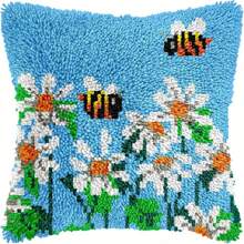 Adult Crochet Kit, DIY Bee Flower Decoration Pattern Pillowcase Kit, Needlework With Cushion Cover, Hand Crochet Knitting