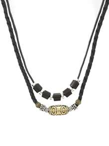 1pc Retro Punk Style Personalized Necklace Bracelet Set, Woven Wax Rope Vintage Pendant Choker Necklace Beaded Bracelet Jewelry Accessories, Suitable For Daily Wear, Gift For Friends And Family