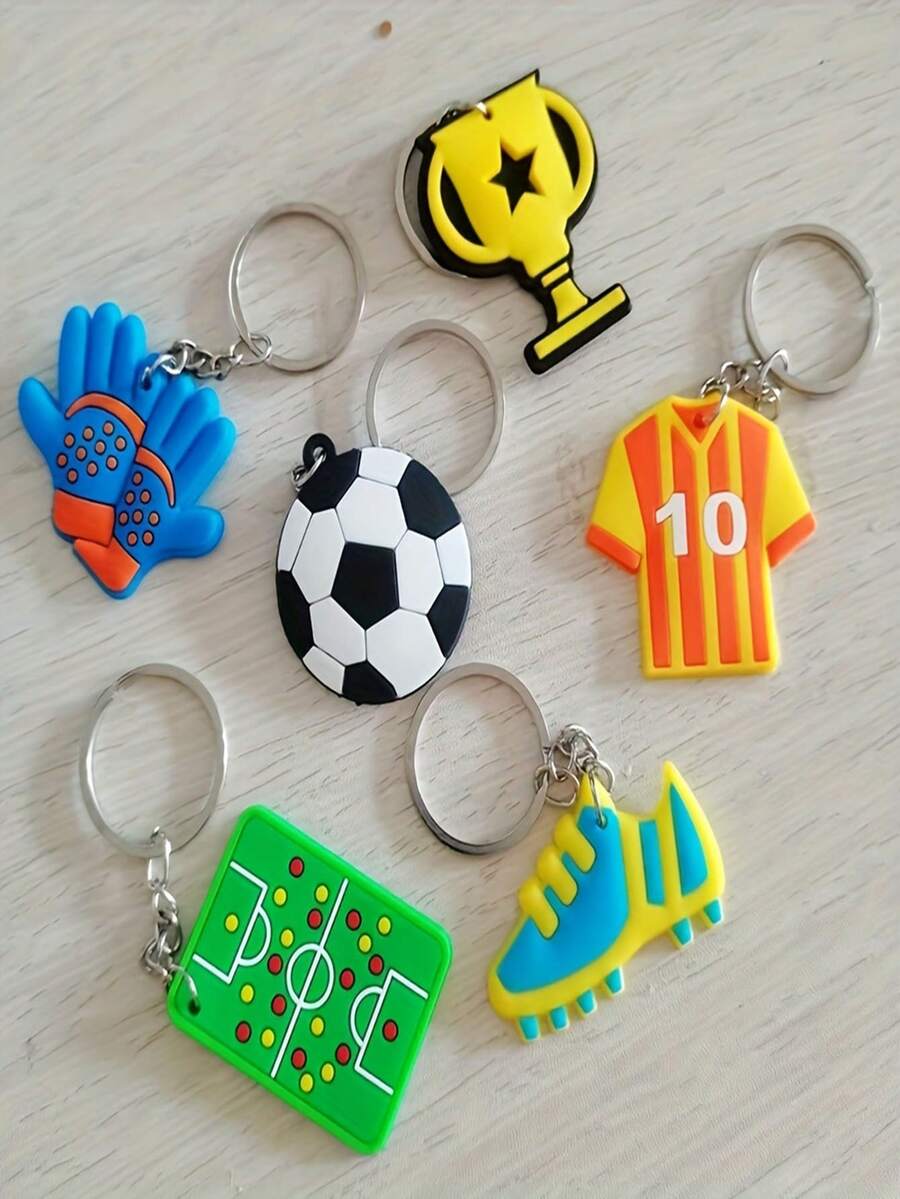 6pcs/Set Random Color PVC Soft Rubber Sports Keychains - Mini Football, Football Jerseys And Sneaker Pendants With Trophy Pattern, Great For Sports Fans, Birthday And Party Favors School Supplies,Back To School - Multicolor Football Keychain - View 1