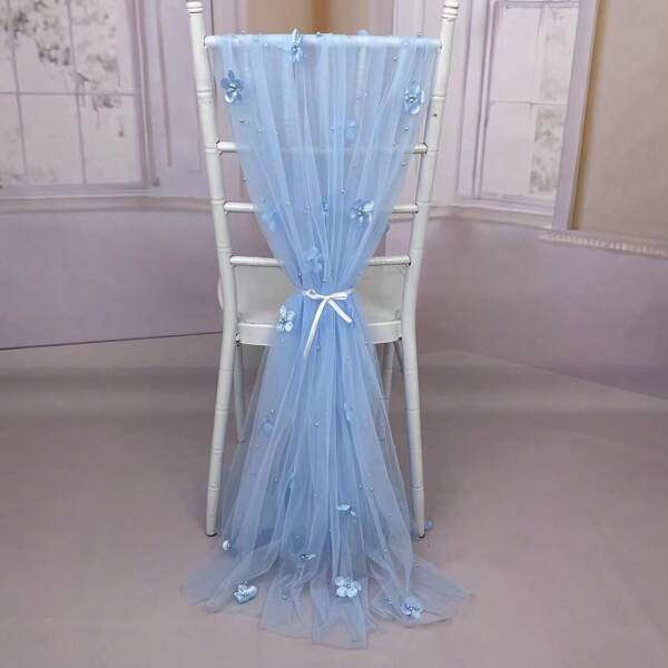 1pc Table Runner, Wedding Veil Beaded Pearl Lace Fabrics Table Decorations, Soft Tulle Tablecloth, For Wedding, Party And Holiday Decor, Table Decor, Home Supplies