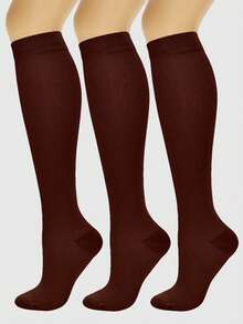 3 Pairs Unisex Compression Knee-High Elastic White Socks For Running, Fitness, Cycling, Basketball, Football, Ice Hockey, Bicycle Riding, Fall - Multicolor - View 14