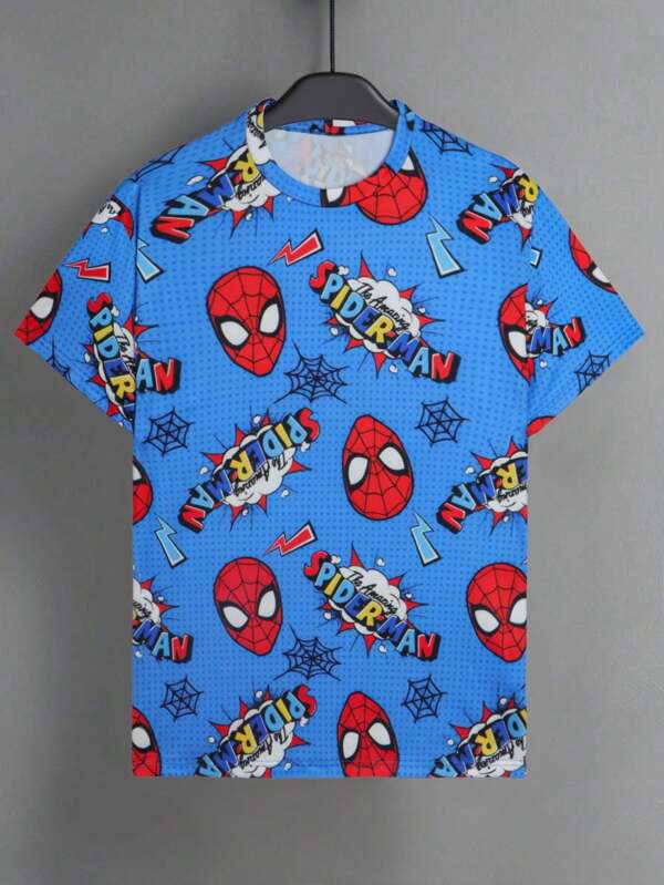 Disney Men's Cartoon Allover Print Crew Neck Short Sleeve T-Shirt, Summer
