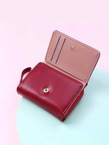 New Women Short Wallet Red Deer Horn Mini Zipper Coin Purse Cartoon Tri-Fold Snap Card Holder - Burgundy - View 5