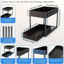Under Sink Organizers And Storage, 2 Tier Pull Out Bathroom Cabinet Organizer With 5 Hooks 2 Hanging Cup Cabinet Organizers,Multi-Purpose Pull-Out Storage Organizers For Kitchen Bathroom Mother's Day Holiday Gifts-1Pack