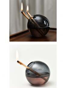 1pc Creative Grey Large Mouth Circular Glass Oil Lamp Candlestick Decoration Home Desktop Smoke Free Crispy Oil Lamp