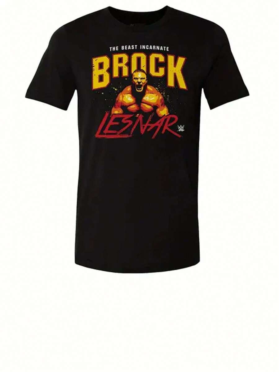 Plus Size Brock Lesnar "The Beast Incarnate" Graphic Men's Cotton T-Shirt-Black Round Neck Tee Sports & Wrestling Design For Attire Wrestling T Shirt Big And Tall Men Clothing - Black - View 1