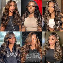 GK P1B/30 Brown Ombre Highlights Body Wave Wig Transparent 13x4 Lace Front, 200% Density, Pre-Plucked Human Hair With Baby Hair Perfect For Daily Fashion Looks - SP1B/30 - View 5