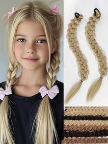 2 件长发辫子橡胶圈辫子发纤维合成假发适合儿童日常佩戴和角色扮演 - 自然黑 - 查看 12