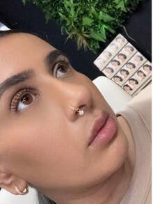 1PC Gold Nose Ring Hoop Big Gem Dangle Piercing 3 Stones Body Piercing - Gold - View 2