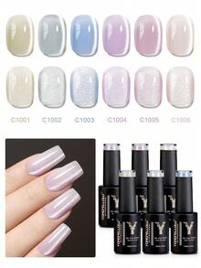 YOKEFELLOW 6瓶10毫升月光猫眼凝胶指甲油，粉紫银蓝全息磁性凝胶，可卸除UV LED持久高光泽反光闪粉美甲，适用于沙龙、家庭DIY及女士礼物 - 彩色 - 查看 2