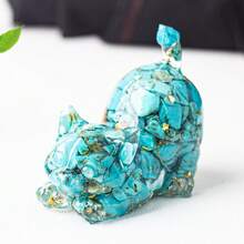 1 件天然水晶雕刻疗愈猫饰品，适合家居装饰水晶礼物或作为口袋装饰的疗愈冥想石，可爱的猫饰品，带有水晶碎石滴胶和上翘尾巴，办公室、家居、客厅的桌面装饰饰品，动物装饰饰品，树脂包裹的天然宝石，尾巴上翘的猫饰品，石头和树脂材料 - 彩色 - 查看 19
