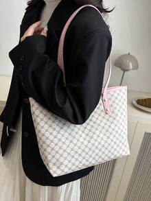 大容量女士通勤包，个性化手提包，2025新款精致小众单肩包，高品质女士包 - 粉色 - 查看 3