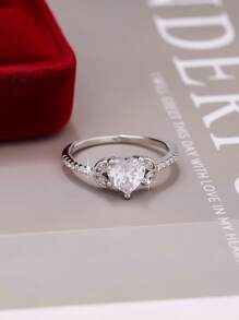 1 pieza Anillo con forma de corazón de circonita cúbica elegante y de alta calidad, adecuado para mujeres como regalo de boda, compromiso, Día de San Valentín o aniversario