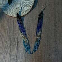 AHAYA 2 件彩色渐变串珠长流苏耳环，手工波西米亚风格玻璃珠耳环，女士珠宝，圣诞节/节日礼物 - 紅色 - 查看 8