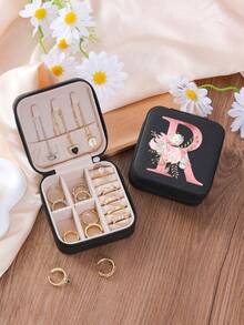 1 件 A-Z 花卉首饰盒、粉色渐变首字母多功能珠宝展示盒、迷你首饰盒、女士生日礼物、女友、朋友礼物、圣诞节、万圣节、生日、结婚礼物、时尚旅行首饰盒、个性化礼物 - 女士旅行首饰盒、少女圣诞礼物、A-Z 首字母旅行首饰盒