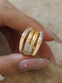1 Peça Anel Feminino Multicamada de Estilo Dinheiro Antigo com Zircônia Cúbica, Anel de Noivado Feminino Vintage para Decoração Diária, Férias, Viagens