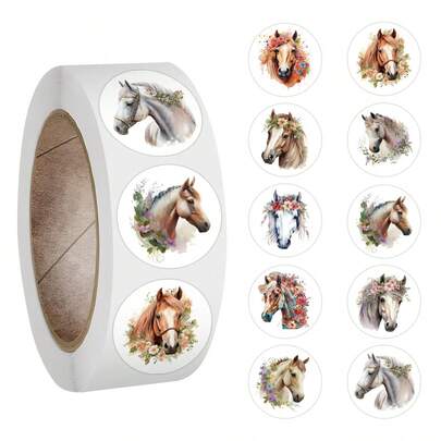 500 piezas Rollo de pegatinas de flores y caballos para estética, álbumes de recortes, diarios, parachoques, patinetas, botellas de agua, dibujos animados, cascos de obra, y coches