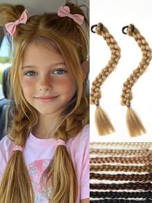 2 件长发辫子橡胶圈辫子发纤维合成假发适合儿童日常佩戴和角色扮演 - 自然黑 - 查看 17