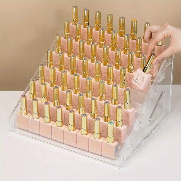 6/7 Layer Acrylic Nail Polish Display Organizer UV Gel Shelf Quick Install Cosmetic Rack Jewelry Stand Manicure Desktop Storage Space Saving Storage Detachable Multilayer Acrylic Frame